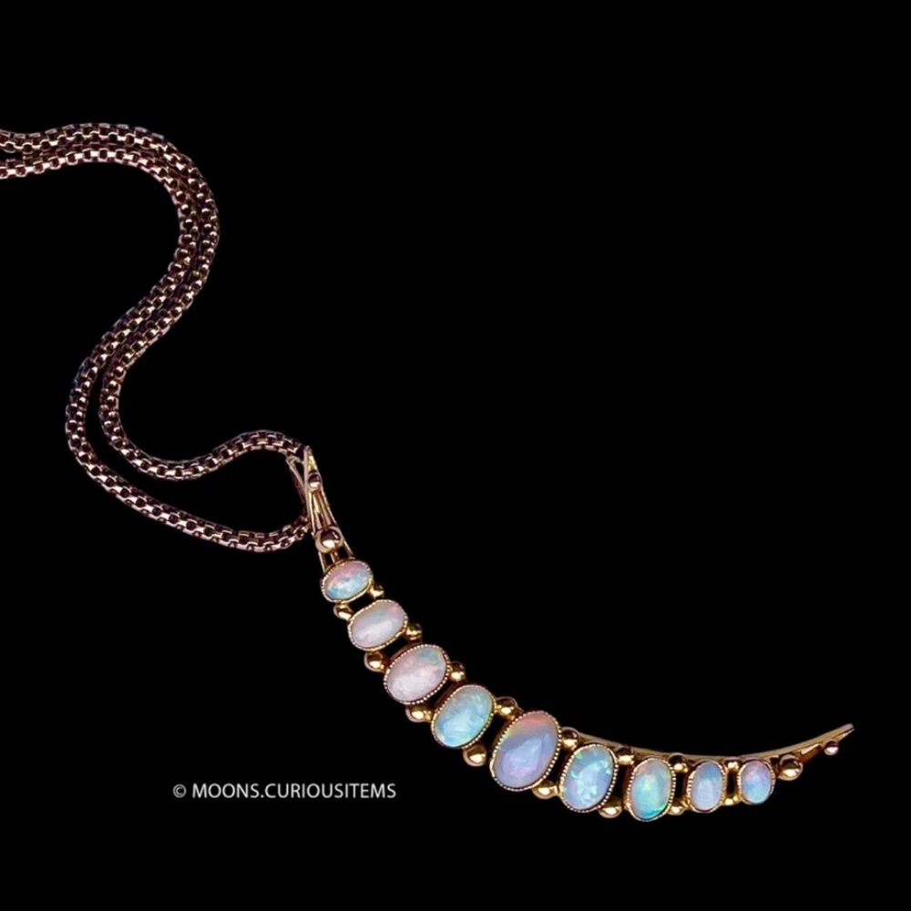 9ct Bezel Opal Crescent Moon Pendant